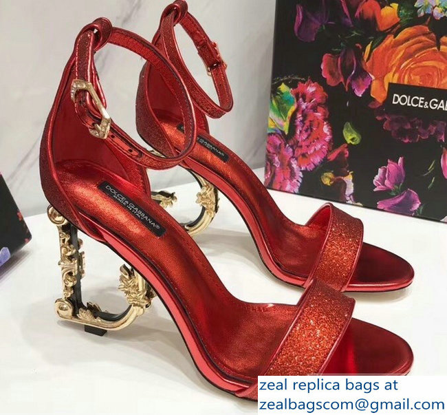 Dolce & Gabbana Baroque DG Heel 10.5cm Sandals Glitter Red 2019